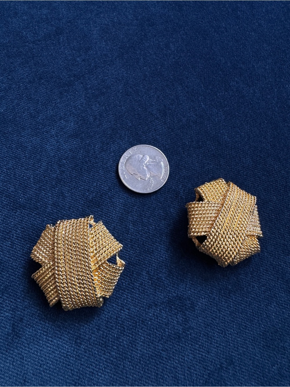 Vintage Gold tone Domed Textured Woven Clip Earrings. - Picture 3 of 4